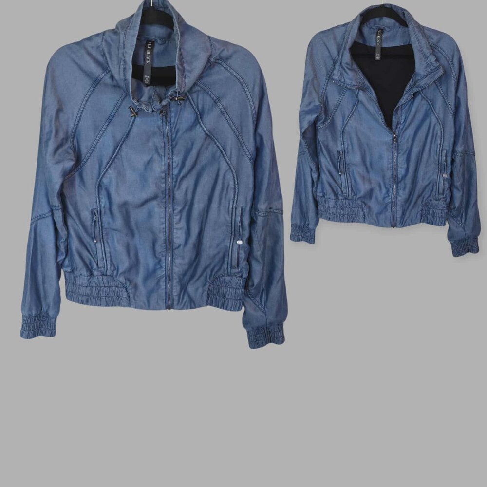 Lorna Jane J Black Chambray Tencel Coat Jacket Denim Look Womens Medium
